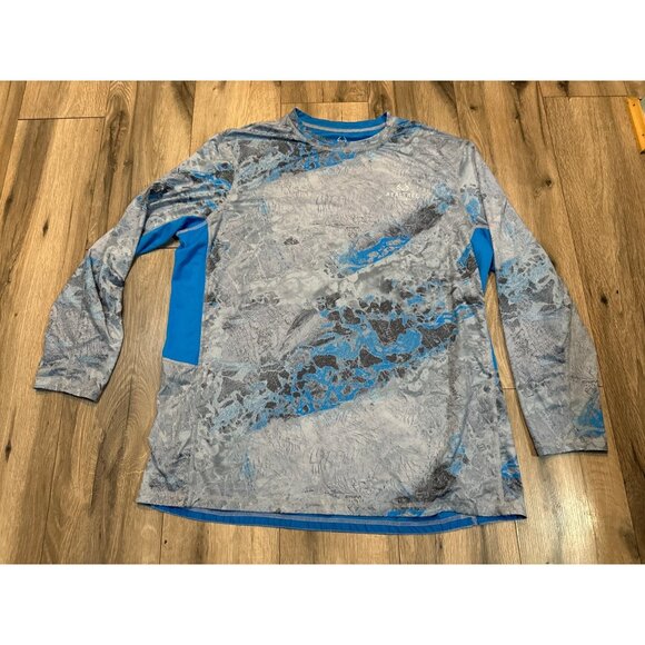 Realtree Fishing 2XL Mens Long Sleeve Performance Fishing Shirt Gray & Blue Poly - Picture 1 of 7
